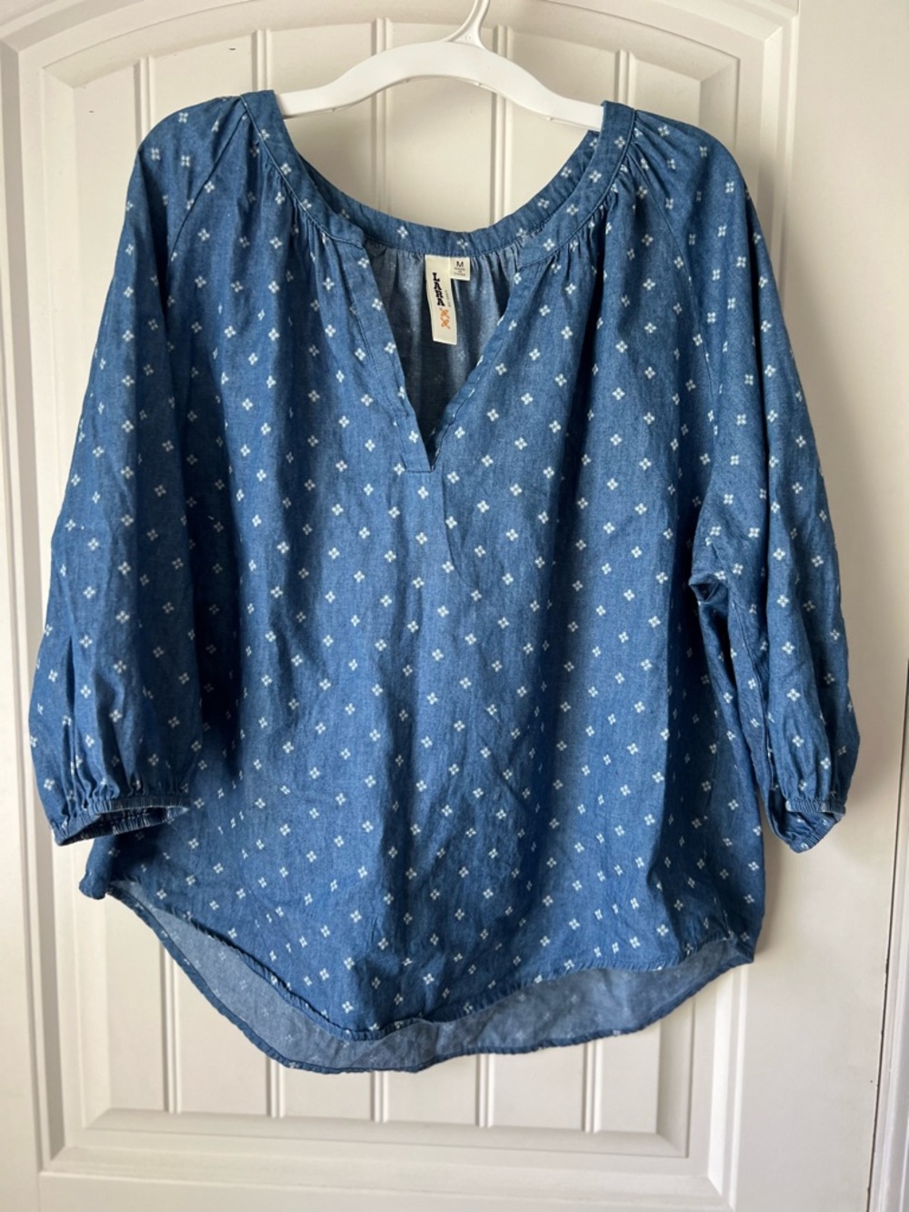 LARA Blue Printed Peasant Tunic